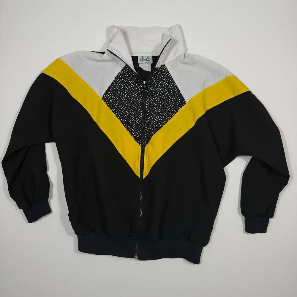Vintage Susan Christopher Windbreaker Jacket‎ Colorblock Polka Dot USA S